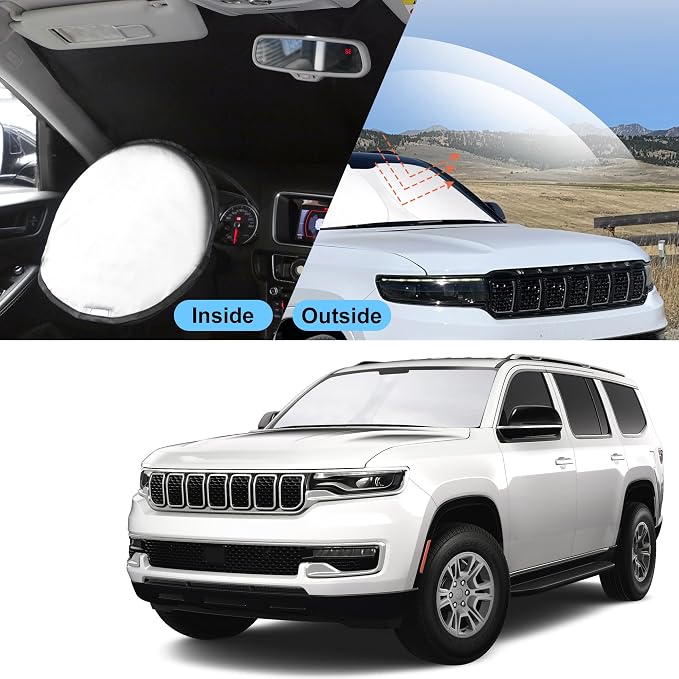 TINGLU Sun Shade for Jeep Wagoneer 2022-2025 2026(NOT for Grand Wagoneer) Accessories Windshield Sun Shade Window Shade UV Rays Protection Sun Visor Cover with Steering Wheel Sunshade Storage Bag