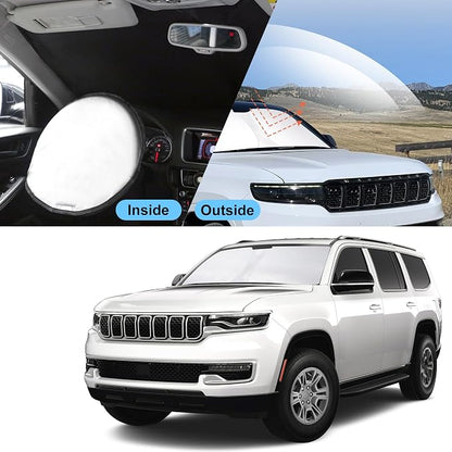 TINGLU Sun Shade for Jeep Wagoneer 2022-2025 2026(NOT for Grand Wagoneer) Accessories Windshield Sun Shade Window Shade UV Rays Protection Sun Visor Cover with Steering Wheel Sunshade Storage Bag