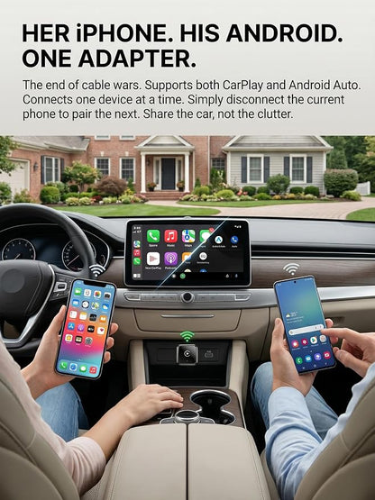 2 in 1 Wireless CarPlay and Android Auto Adapter, Fast 5.8GHz Stable Dongle for Family Share, Reduce Phone Unplugging on Commute, Premium Aluminum Black Case