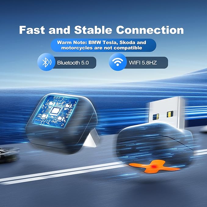 Updated 2 in 1 Mini Android Auto and Wireless CarPlay Adapter Convert Factory Wired to Wireless Dongle, Compact Size USB CarPlay Wireless Stick AAndroid Auto Adapter for iOS 12+/Android, No Delay