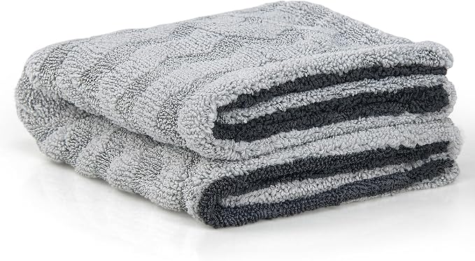 Greenfound 1000GSM Car Drying Towel 18"x24", Edgeless Double Twist Pile, Ultra Absorbent Microfiber Towel, Scratch-Free Lint-Free Streak-Free for Auto Detailing & Car Wash – Wave Silver&Grey