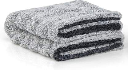 Greenfound 1000GSM Car Drying Towel 18"x24", Edgeless Double Twist Pile, Ultra Absorbent Microfiber Towel, Scratch-Free Lint-Free Streak-Free for Auto Detailing & Car Wash – Wave Silver&Grey