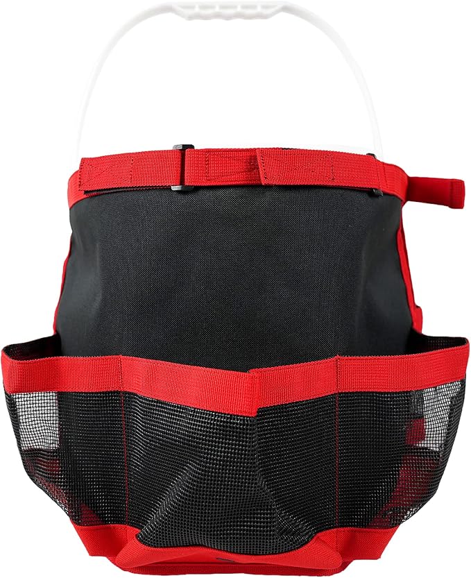 KUNN Car Wash Bucket Tool Organizer for 5 Gallon Bucket with Towel Holder Ring,Soap Pockets Cleaning Bucket Organizer Water-Resistant Mesh Pockets for Clean Supplier,Car Wash Supplier Red