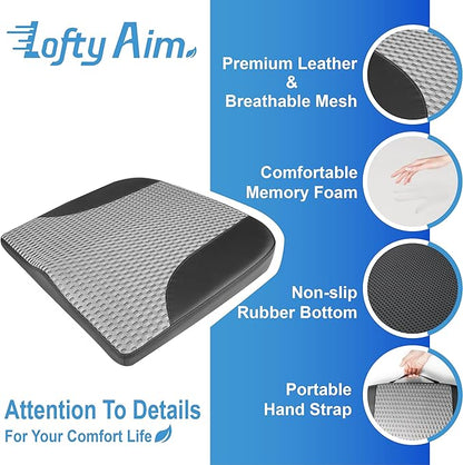 Lofty Aim Car Seat Cushion, Comfortable Memory Foam Seat Pillow for Driving, Sciatica-Back Pain Relief, Cushion for Car-Truck, Office, Wheelchair - Black&Gray