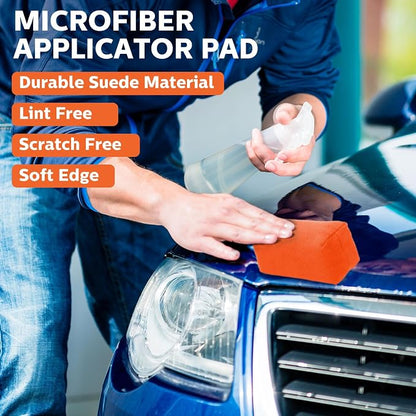 Riakrum 12 Pack Microfiber Applicator Pads Suede Car Detailing Sponge Ceramic Coating Applicator Pads Coating Sponge for Cars Graphene Metal Plastic Trim Ceramic Spray Applying Wax (Orange)