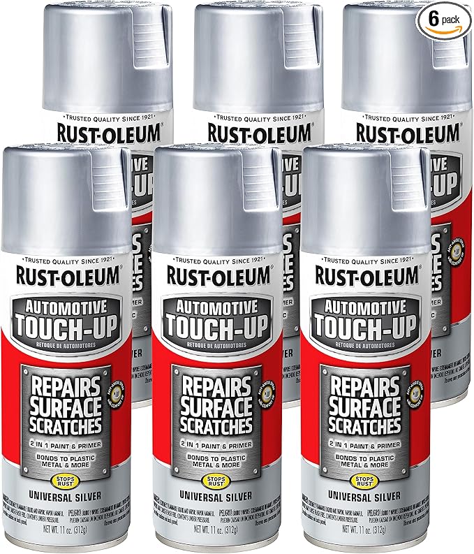 Rust-Oleum 292326-6PK Automotive Universal Touch-Up Spray Paint, 11 oz, Metallic Silver, 6 Pack
