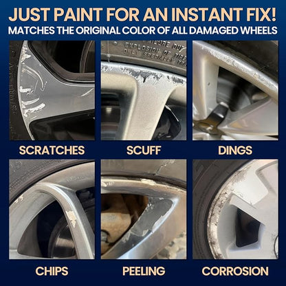 Silver Wheel Touch Up Paint, Chrome Rim Paint for Curb Rash, Wheel Scratch Repair Kit for Chrome, Alloy, Aluminum, Enamel, Universal Silver Automotive Touch Up Paint Pen (1 fl oz)