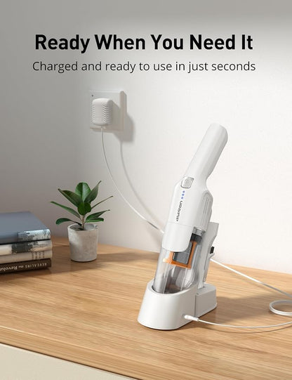 Aspiron Cordless Handheld Vacuum, 24KPA Powerful Car Vacuum, 2-Speed, 2 Charging Methods, Wireless Charger, Ergonomic Handle, Portable Rechargeable Vacuum Cleaner for Car, Home, Cream White