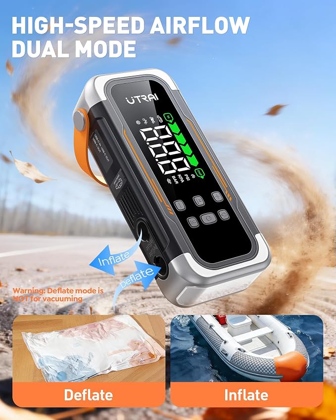 UTRAI Jump Starter with Air Compressor, 6000A Peak Battery Jumper Starter Portable (All Gas & 10.0L Diesel) with 150PSI Tire Inflator & Air Blower, PD 30W Fast Charge, 12V Jump Box Jump Pack