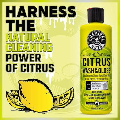 Chemical Guys Citrus Wash & Gloss Foaming Car Wash Soap - High Suds Formula Foam Cannon Soap for Foam Blasters, or Bucket Washes - Safe on Paint, Clear Coat, and Wax, Citrus Scent - 16 oz