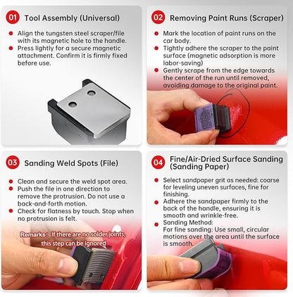 Automobile Spray Paint Point Repair Scraper with Removable Handle,Carbide Tungsten Repair Scraper Tool Paint File for Edge Banding, Denibbing, and Spot Repair