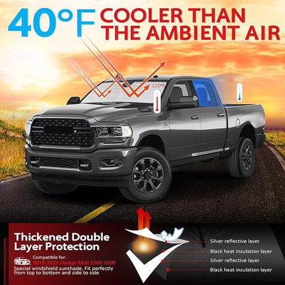 KAYZT Windshield Sun Shade for 2010-2025 2026 Dodge RAM 2500 3500 Foldable Sunshade Front Window Custom Fit Car Accessories
