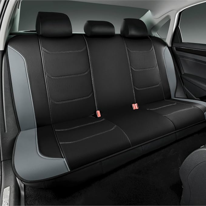 Road Comforts Seat Covers, Premium Leather Car Seat Covers Full Set,Airbag Compatible, Automotive Seat Covers Universal Fit Most Cars,Vans,Truck,SUV, Grey