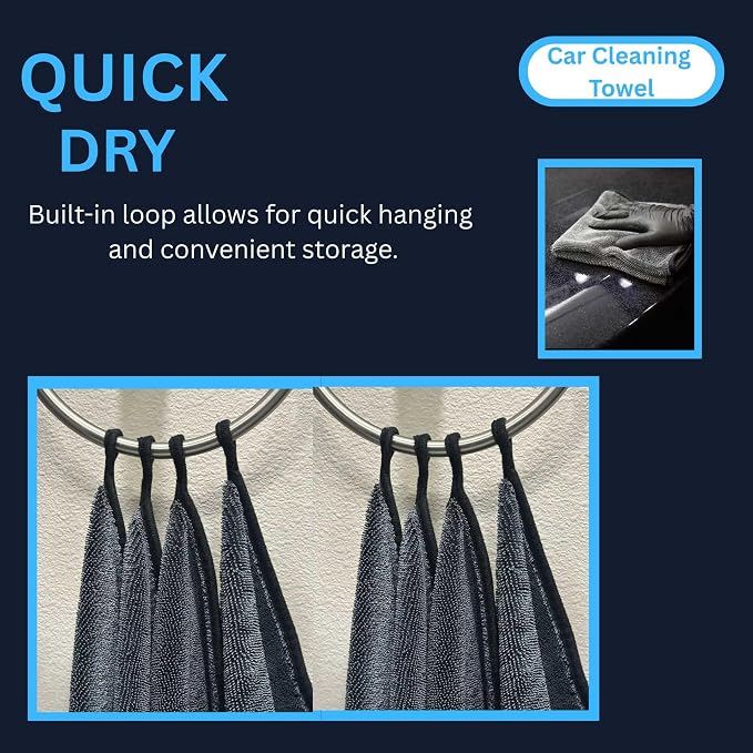 BlonBlon 8-Pack Microfiber Car Towels – Super Absorbent, Large Drying Towels for Cars (600 GSM, 16" x 12")
