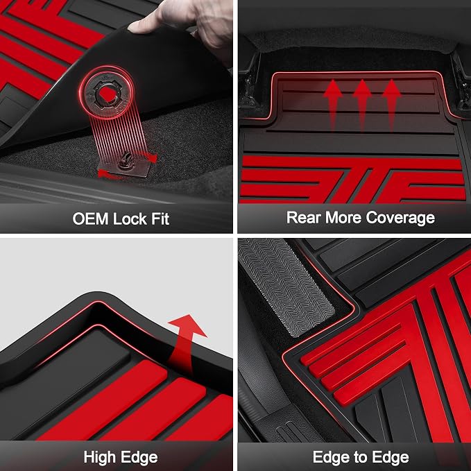 Floor Mats Fit for Honda Civic 2022-2025 2026 Sedan Hatchback Si (Include Sport), with&w/o USB Port | for Acura Integra 2023-2026, All Weather Car Floor Liners, Black & Red (Not for Hybrid)