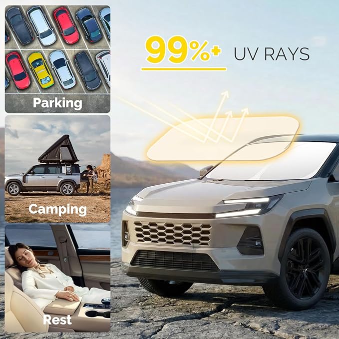 for Toyotа RAV4 2019-2023 2024 2025 2026 Windshield Sun Shade Custom Fit RAV-4 SUV TRD Off-Road, LE XLE Premium Limited Foldable RAV4 Sunshade, UV Block & Protector Rav4 Accessories