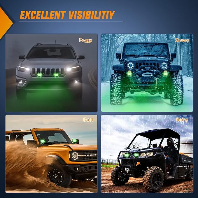 Nilight 4 inch Led Light Pod Green Spot Driving Fog Lights 2PCS 18W Off Road Fishing Hunting Emergency Safety Signal Deck Trailer Hunting Lighting for UTV Pick-up Van Boat Tractor