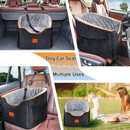 XIEEAOZEE Dog Car Seat for Small Dogs, Memory Foam Booster Dog Seat for Dogs up to 35 lbs, Elevated Pet Car Seat, Travel Safety Pet Seat with Washable Removable Cover, Storage Pockets (Red)