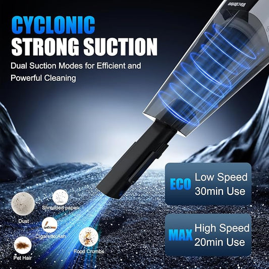 Handheld Vacuum Cordless, Portable Rechargeable Car Vacuum Cleaner with Multi-Nozzles & Washable Filter, Strong Suction for Car, Home & Pet Hair, Ivory White