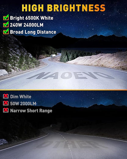 NAOEVO 7 Inch LED Light Bar, 240W 24,000LM Offroad Fog/Driving Lights LED Pods with 2 Leads Wiring Harness Kit, Spot Flood Combo Beam, Work for Truck Boat UTV ATV, 2-Pack (White)