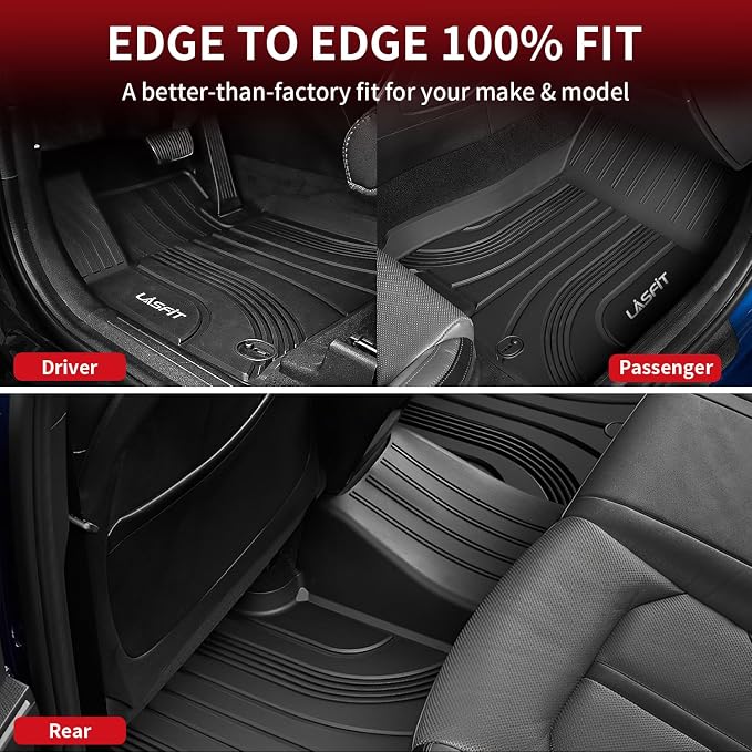 LASFIT Floor Mats for Hyundai Santa Fe 2021 2022 2023 (Only Fit Gas, Not Fit Hybrid or PHEV), All Weather TPE Custom Fit Car Floor Liners 1st & 2nd Row Mats Accessories, Black