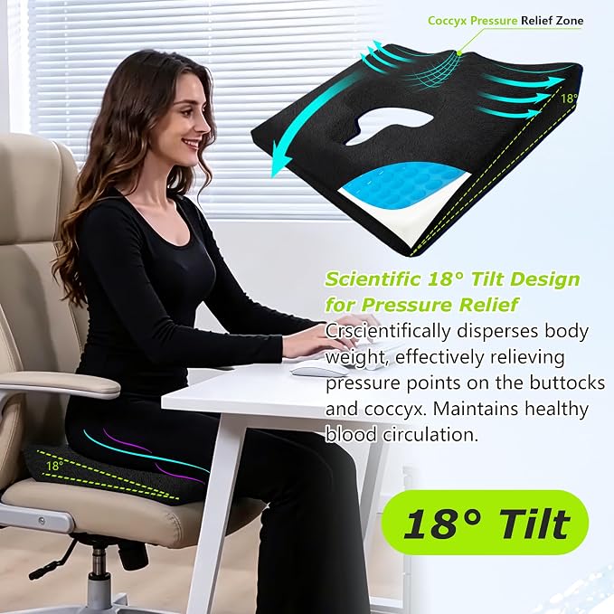 Gel Wheelchair Seat Cushion,Bed Sore Cushions for Butt,Gel Cushion for Pressure Relief,Donut Pillow for Tailbone Pain Relief,Sciatica,Coccyx,hemorrhoid Pillow,Cushion for Office Chair(BLACK2)