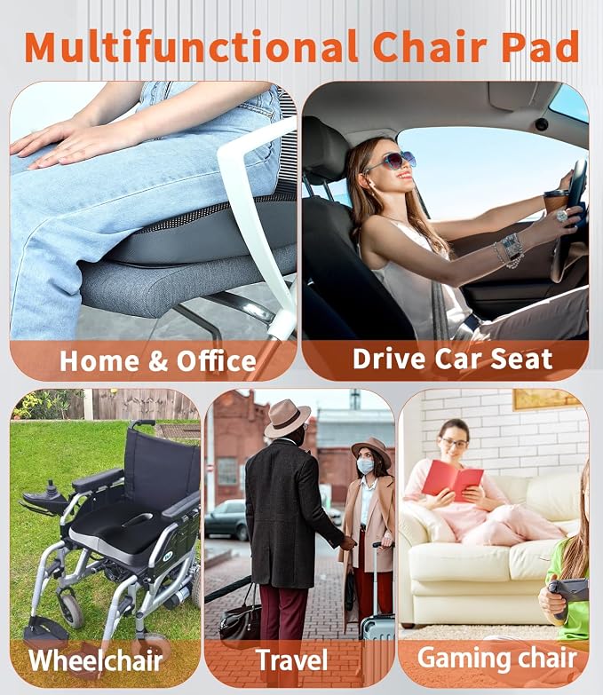 Memory Foam Seat Cushion, Large Office Chair Cushions Chair Pad for Tailbone Sciatica Coccyx Lower Back Pain Relief, Orthopedic Butt Pillow for Desk Chair Car Wheelchair Long Sitting (Black)