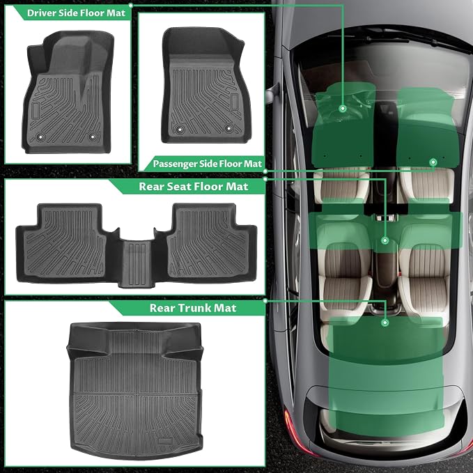 Floor Mats for Chevy Malibu 2013 2014 2015, Also for 2016 Chevrolet Malibu Limited, Custom Fit 1st & 2nd Row Mats & Cargo Liner, Waterproof Anti-Slip, TPE Floor Mats for 8th gen Malibu LS LT LTZ Eco