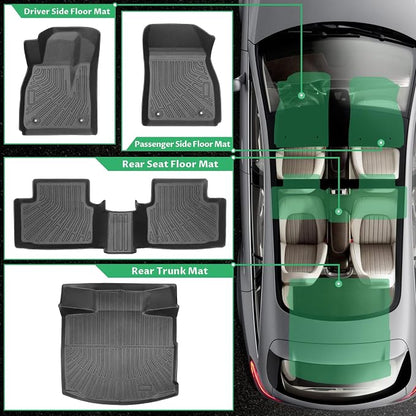 Floor Mats for Chevy Malibu 2013 2014 2015, Also for 2016 Chevrolet Malibu Limited, Custom Fit 1st & 2nd Row Mats & Cargo Liner, Waterproof Anti-Slip, TPE Floor Mats for 8th gen Malibu LS LT LTZ Eco