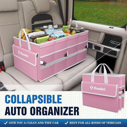K KNODEL Car Trunk Organizer with Lid, Collapsible Car Trunk Storage Organizer, Car Organizer and Storage for SUV, Truck, Sedan (Medium, Pink)