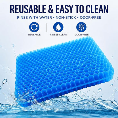 Gel Seat Cushion for Long Sitting – Double-Layer Honeycomb Cooling Chair Pad, Thick Supportive Gel Cushion with Breathable Non-Slip Cover for Office Chair, Car, Wheelchair & Long Sitting（Blue）