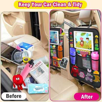 XBRN 2 Pack Car Backseat Organizer, Car Seat Organizer Kick Mats Back Seat Protector with 11" Tablet Holder, Car Storage Organizer for Kids,10 Storage Pockets Travel Accessories