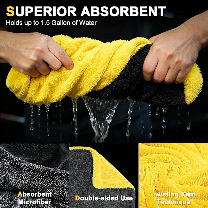 SMINDER 1400 GSM Car Drying Towels Car Detailing– XXL Microfiber Towels for Cars, Trucks (48" x 24"), Ultra-Absorbent, Streak-Free, Scratch-Free, No Water Spots, Double-Twist Pile & Edgeless Design