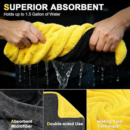SMINDER 1400 GSM Car Drying Towels Car Detailing– XXL Microfiber Towels for Cars, Trucks (48" x 24"), Ultra-Absorbent, Streak-Free, Scratch-Free, No Water Spots, Double-Twist Pile & Edgeless Design