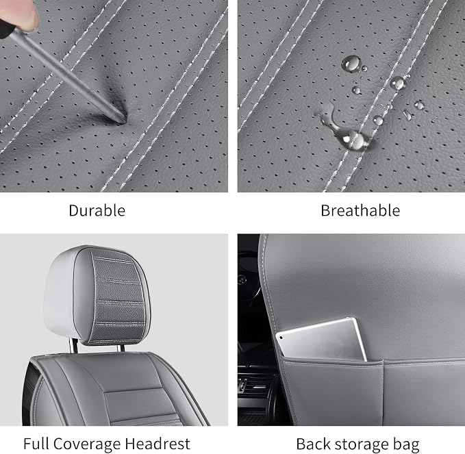 HChengkikz Car Seat Covers, Waterproof Horizontal Stripes Automotive Seat Covers, Universal Anti-Slip Car Seat Protectors for Most Cars Sedans SUV Pick-up Truck (2 PCS Front Seat, Grey)