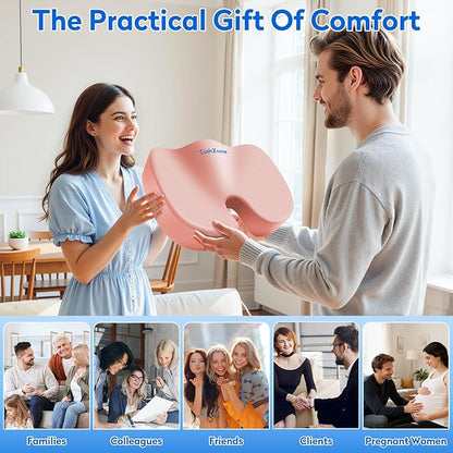 CushZone Seat Cushion, Office Chair Cushions, Car Seat Cushion, Non-Slip Sciatica & Back Coccyx Tailbone Pain Relief Chair Pad, Memory Foam (Large,Pink)