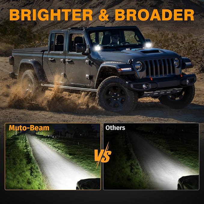 Side Shooter LED Pod Lights, Muto-Beam 2PCS 4 Inch Quad Row Light Pods LED Fog Lights Off Road Driving Lamps Waterproof Spot Flood Combo Lighting Work Light for Truck UTV ATV Pickup SUV Boat
