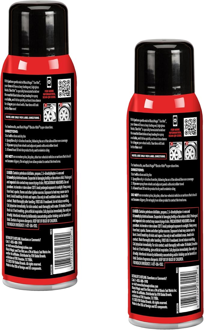 Black Magic 120270 Tire Wet Spray, Weather & Rinse-Resistant Formula that leaves Tires looking Wet, Black & Glossy in One Spray, 14.5 Fl. Oz. (Pack of 2)