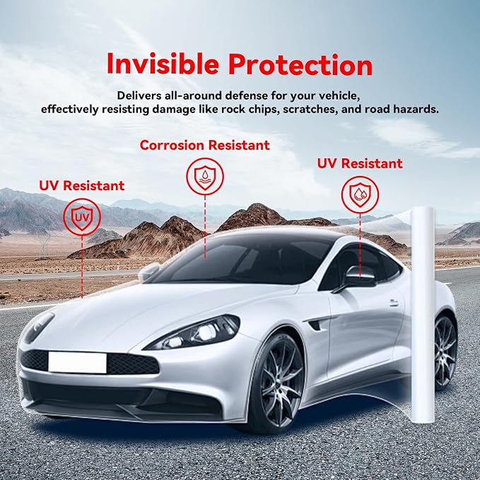 Self-Healing Clear Paint Protection Film for Cars - 8.5 Mil TPU Film Roll for Car, Truck, Motorcycle, Bike - UV Protection, Non-Yellowing, Hydrophobic Top Coat(10ft x 5ft)
