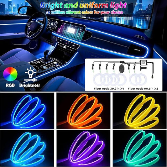 6 in 1 Car Led Strip Lights with App Control, RGB Colors Interior Car Lights, Ambient Led Lighting Kit, 4 Light Flashing Modes, USB Neon Accessories for Doors, Center Console