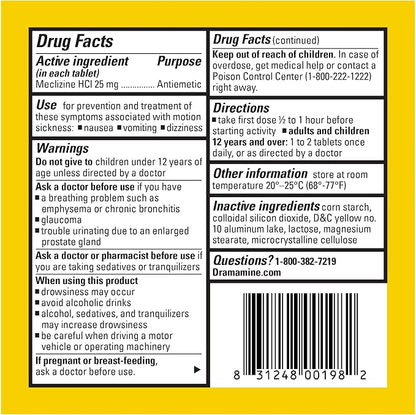 Dramamine Motion Sickness Less Drowsy, Travel Vial, Multicolor, 8 Count