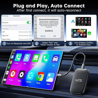 6-in-1 Android Auto Wireless Adapter and Apple CarPlay Adapter, Wireless Carplay Adapter with Netflix YouTube TF Card, Plug & Play, Easy Setup, Magic Video Ai Box for OEM Wired Apple Car Play Cars
