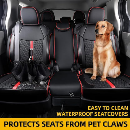 Custom Fit Sienna Seat Covers for 2021-2026 Toyota Sienna LE XLE 8-Seat, Waterproof Faux Leather Full Set Airbag Compatible 3-Row Car Seat Protectors (Black+red)