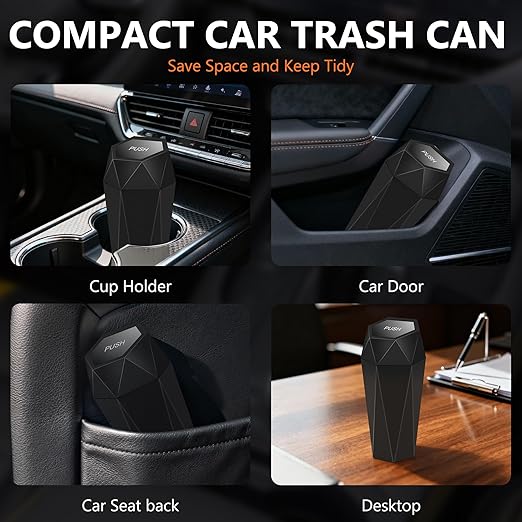 Car Trash Can with Lid - 2-Pack, Interior Accessories for Vehicles, Leakproof Garbage Can with 30 Detachable Trash Bags, Multipurpose Organizers and Storage Solutions for Home and Office