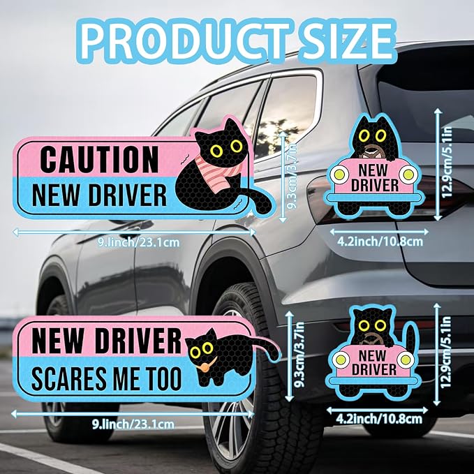 4 Pack Student Driver Magnet for Car – Cute Animal New Driver Signs High-Visibility Reflective Beginner Driver Magnets, Weatherproof & Removable Safety Warning Signs for Vehicles, “Please Be Patient”