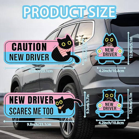 4 Pack Student Driver Magnet for Car – Cute Animal New Driver Signs High-Visibility Reflective Beginner Driver Magnets, Weatherproof & Removable Safety Warning Signs for Vehicles, “Please Be Patient”