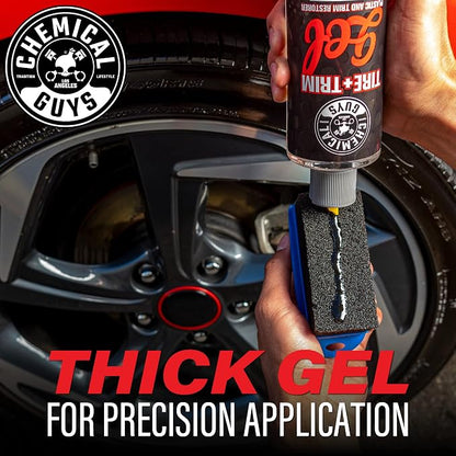 Chemical Guys Tire And Trim Gel For Plastic And Rubber, Restores Faded Tires, Trim, And Bumpers, Enhances Shine And Protection, Safe For Cars, Trucks, SUVs, Motorcycles, RVs & More, 16 Fl Oz