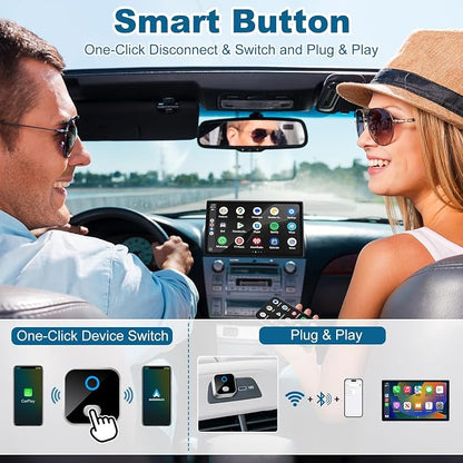 Wireless CarPlay & Android Auto Adapter, One-Click Switch Mini Size WiFi 6 & Bluetooth 5.4 Adapter, Fast Auto-Reconnect, Compatible with iOS 10+/Android 11+, for Factory Wired CarPlay Cars