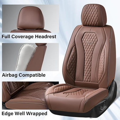 Coverado Seat Covers Front Seats, Coffee Car Seat Covers 2 Pack, Driver Seat Cover, Luxury Automotive Seat Covers, Car Seat Cushion, Front Car Seat Covers Leather Seat Protector Fit for Most Cars