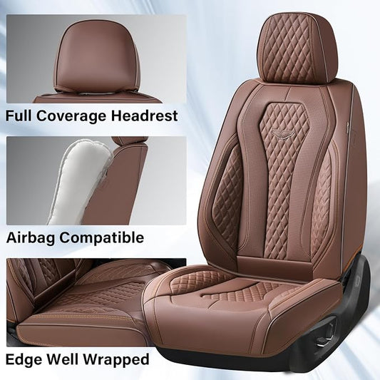 Coverado Seat Covers Front Seats, Coffee Car Seat Covers 2 Pack, Driver Seat Cover, Luxury Automotive Seat Covers, Car Seat Cushion, Front Car Seat Covers Leather Seat Protector Fit for Most Cars